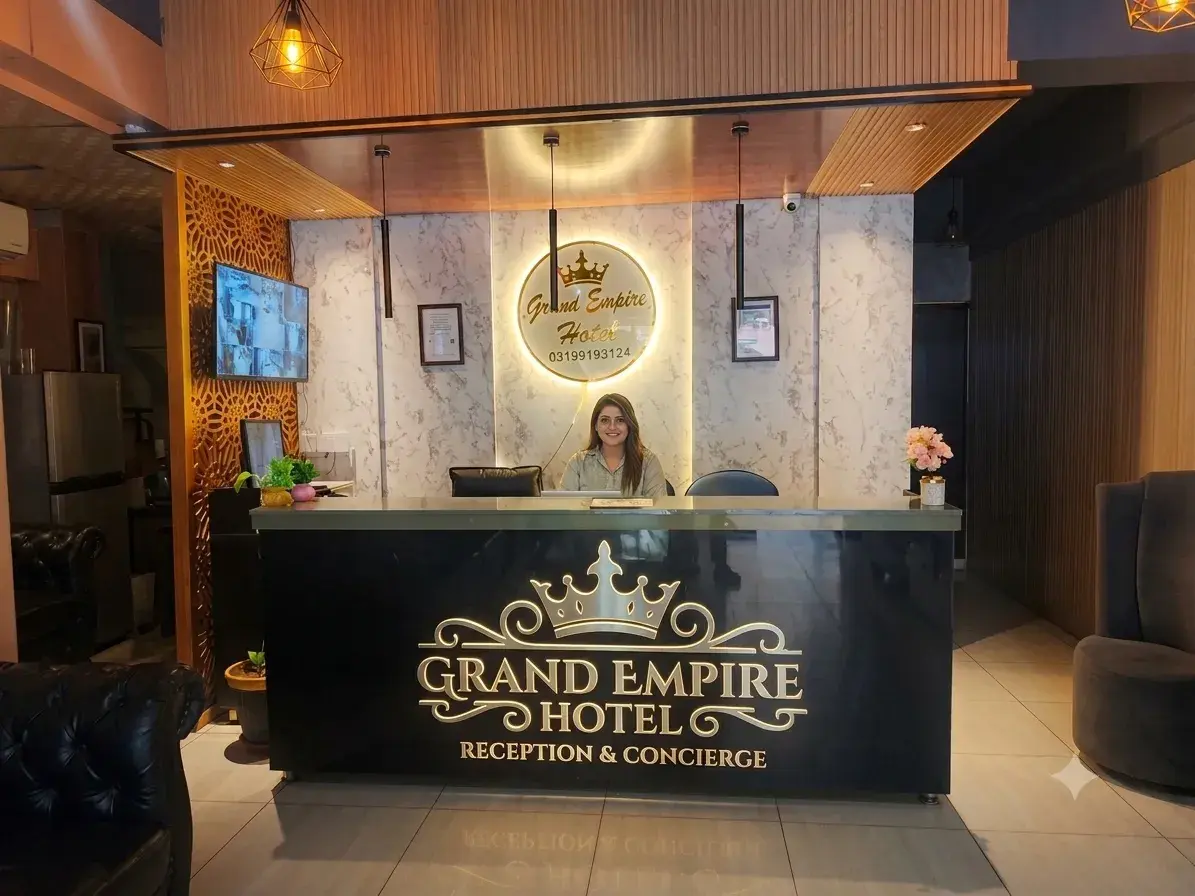 Grand Empire Hotel reception and concierge desk in Bahria Town Phase 4 Rawalpindi